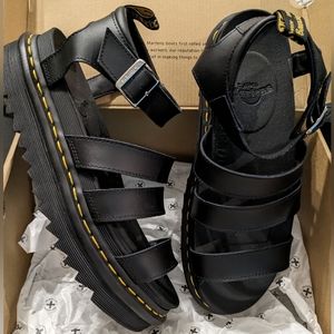 Dr Doc Martens Blaire Black Leather Sandals Size 11 New In Box
